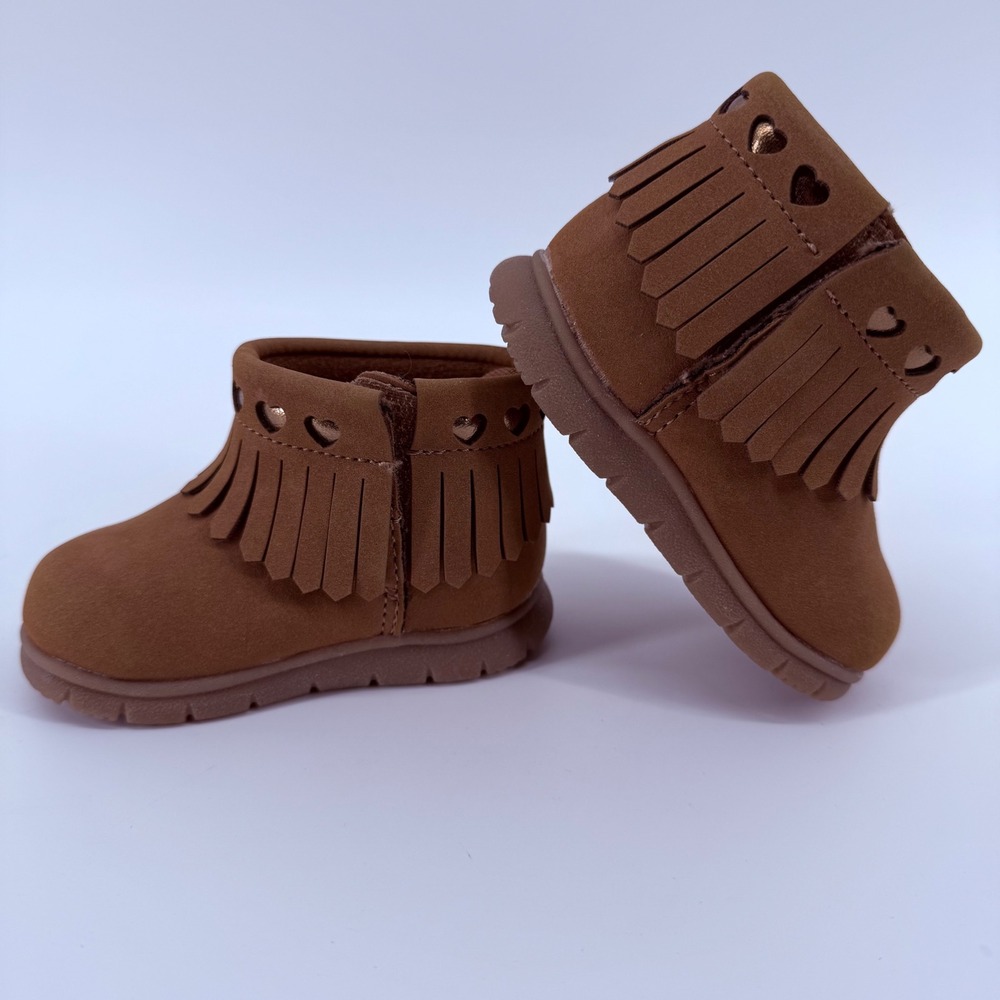 Carters Just One You Maise Brown Fringe Heart Ankle Boots Girls Size 3